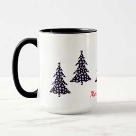 Caneca Feliz Natal, árvores negras com neve caindo