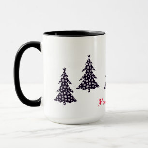 Caneca Feliz Natal, árvores negras com neve caindo