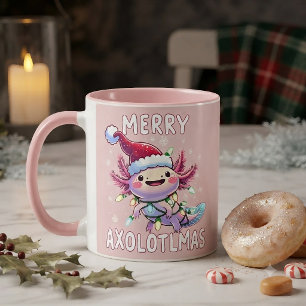 Caneca Feliz Natal Axolotl Luzes Axolotlmas Árvore