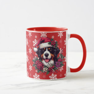Caneca Feliz Natal Bernese Mountain Dog Santa Hat