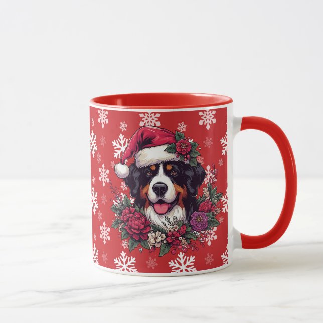 Caneca Feliz Natal Bernese Mountain Dog Santa Hat (Direita)