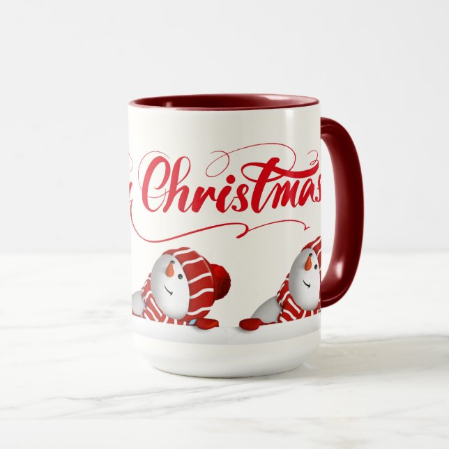 Caneca Feliz Natal Bonecos de Neve  (Frente Esquerda)