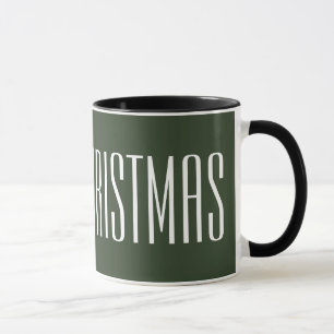 Caneca Feliz Natal - branco sobre verde caçador