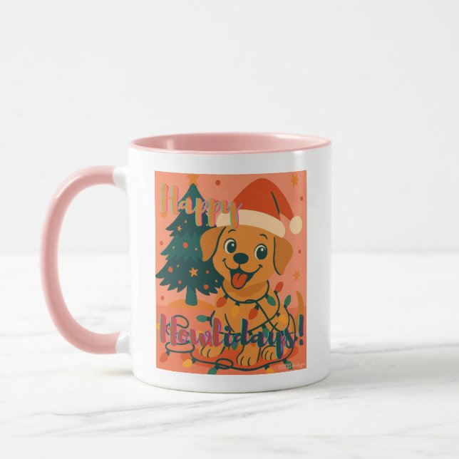 Caneca Feliz Natal! Cachorro Fofo e Divertido (Esquerda)