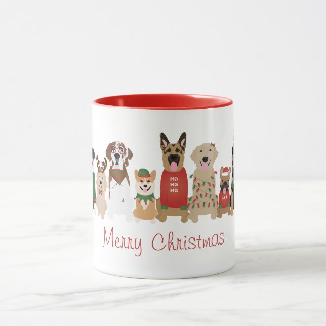 Caneca Feliz Natal Cães Vermelhos (Centro)