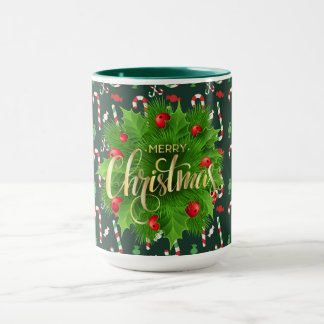 Caneca Feliz Natal Canas de Hortelã-Pimenta
