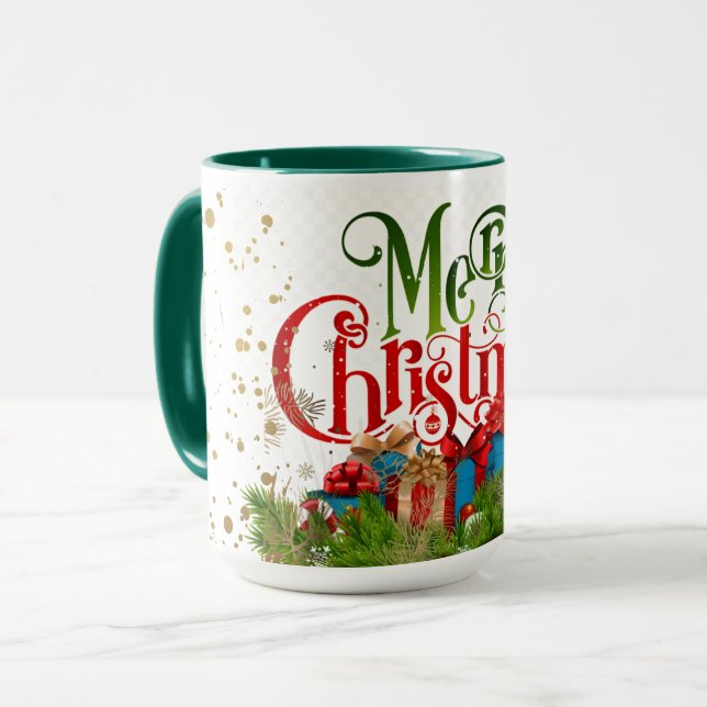 Caneca Feliz Natal, cartões de natal coloridos, (Frente Esquerda)