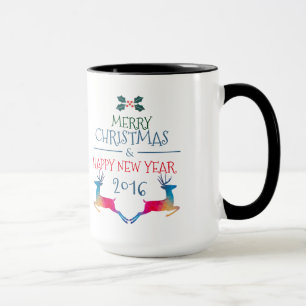 Caneca Feliz Natal, cervo e texto personalizado