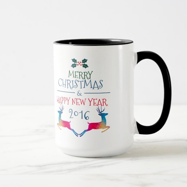 Caneca Feliz Natal, cervo e texto personalizado (Direita)
