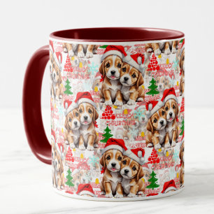 Caneca Feliz Natal Chapéu do Papai Noel Cachorro Design -