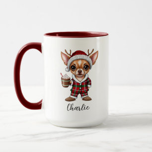 Caneca Feliz Natal Chihuahua com Reindeer Antlers Mug