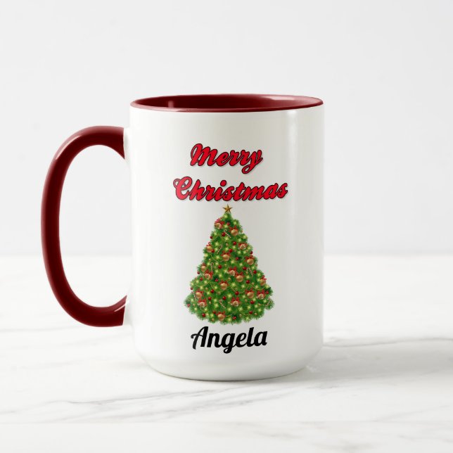 Caneca Feliz Natal Com Árvore Seu Nome Mug (Esquerda)