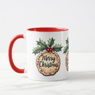 Caneca Feliz Natal Cookie com Holly Berries