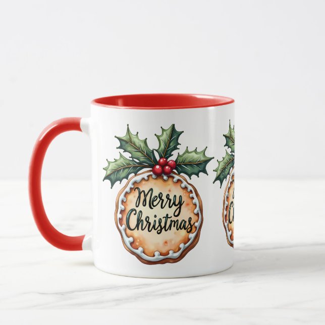 Caneca Feliz Natal Cookie com Holly Berries (Esquerda)