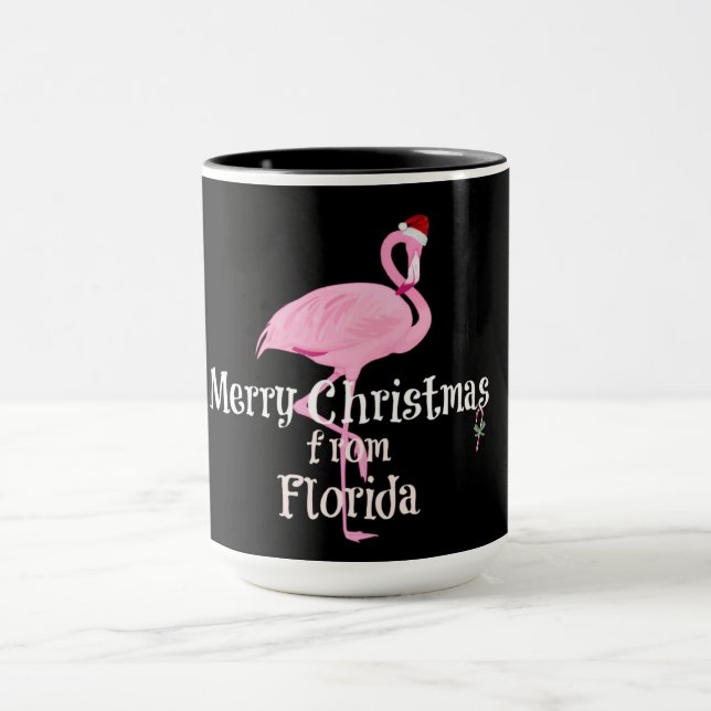 Caneca Feliz Natal da Flórida, flamingo rosa (Centro)