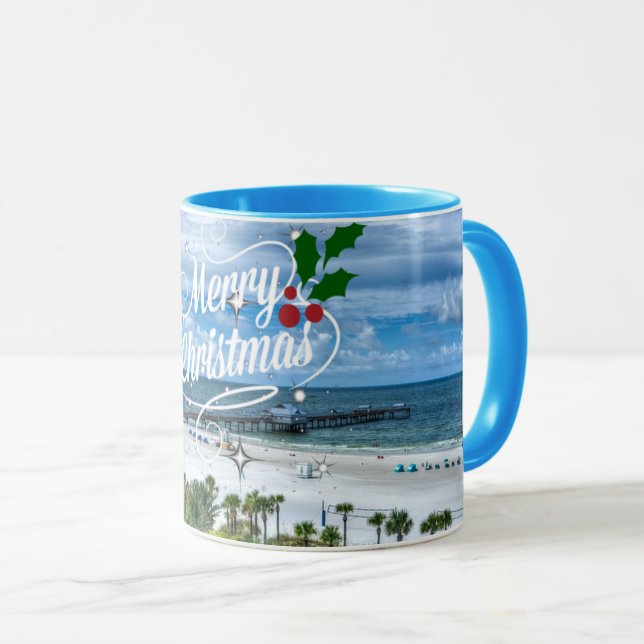 Caneca Feliz Natal da praia Clearwater (Frente Esquerda)