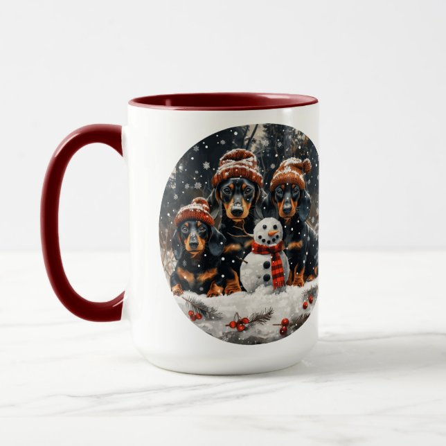 Caneca Feliz Natal Dachshund Dogs Snowman (Esquerda)