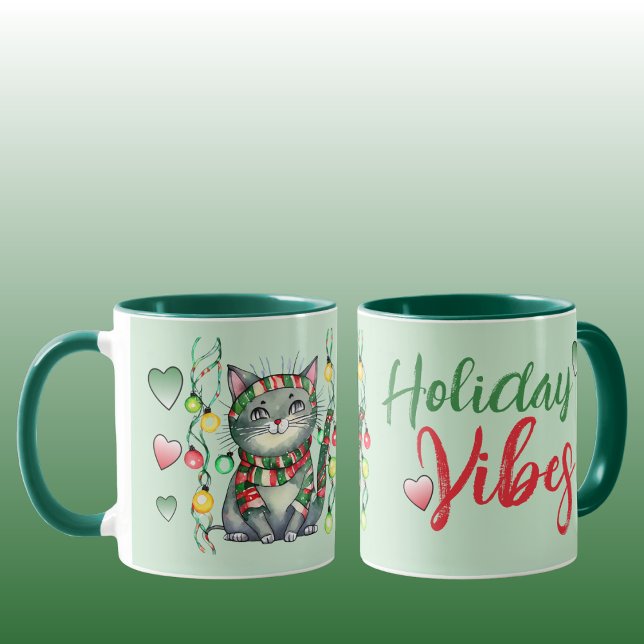 Caneca Feliz Natal de gato vivia verde (Criador carregado)