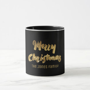 Caneca Feliz Natal Dourado Texto Preto Típico Elegante