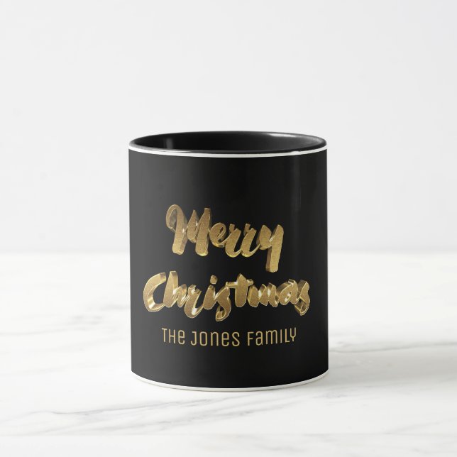 Caneca Feliz Natal Dourado Texto Preto Típico Elegante (Centro)
