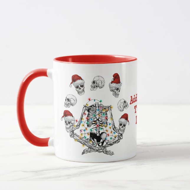 Caneca Feliz Natal Engraçado Yoga Skeleton Red (Esquerda)