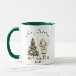 Caneca Feliz Natal Fada e Presente Personalizado em Árvor
