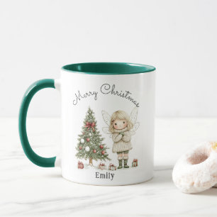 Caneca Feliz Natal Fada e Presente Personalizado em Árvor