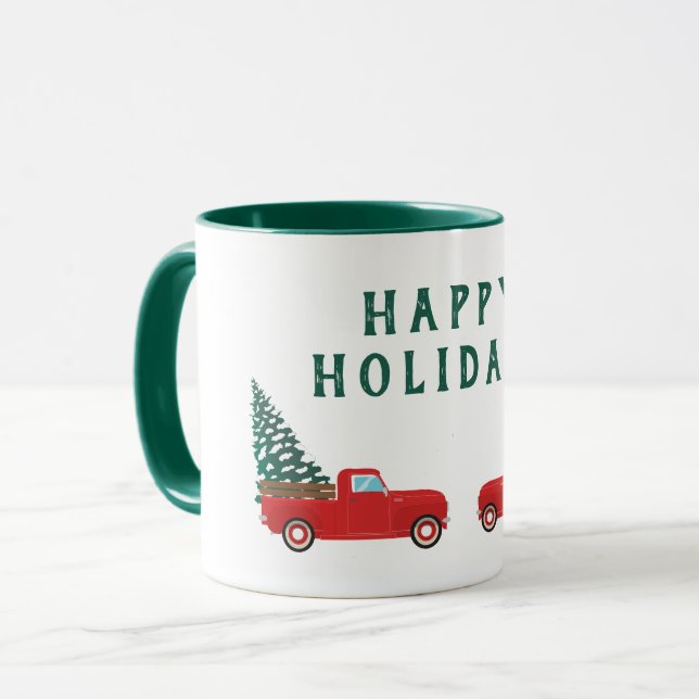 Caneca Feliz Natal Feriados Pequenos Pickup Caminhões Árv (Frente Esquerda)