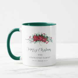 Caneca Feliz Natal Férias Festivas Poinsettia Personaliza