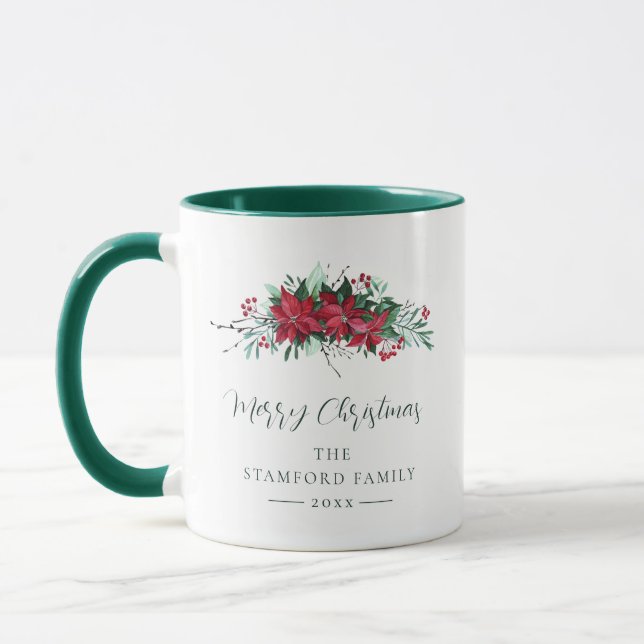 Caneca Feliz Natal Férias Festivas Poinsettia Personaliza (Esquerda)