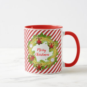 Caneca Feliz Natal Férias Vermelhas Stripes