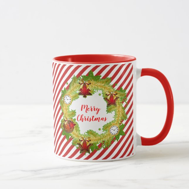 Caneca Feliz Natal Férias Vermelhas Stripes (Direita)
