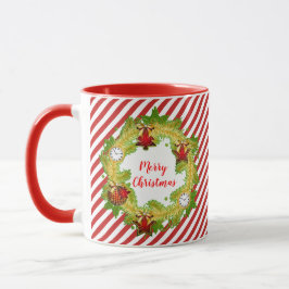 Caneca Feliz Natal Férias Vermelhas Stripes