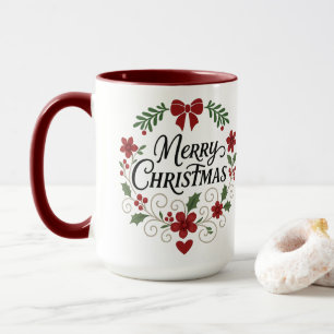 Caneca Feliz Natal Floral Wreath Combo Mug