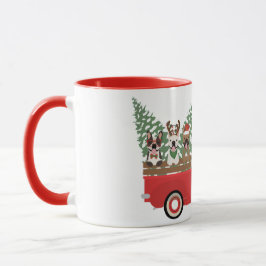 Caneca Feliz Natal Francês Bulldog Red Pickup Truck