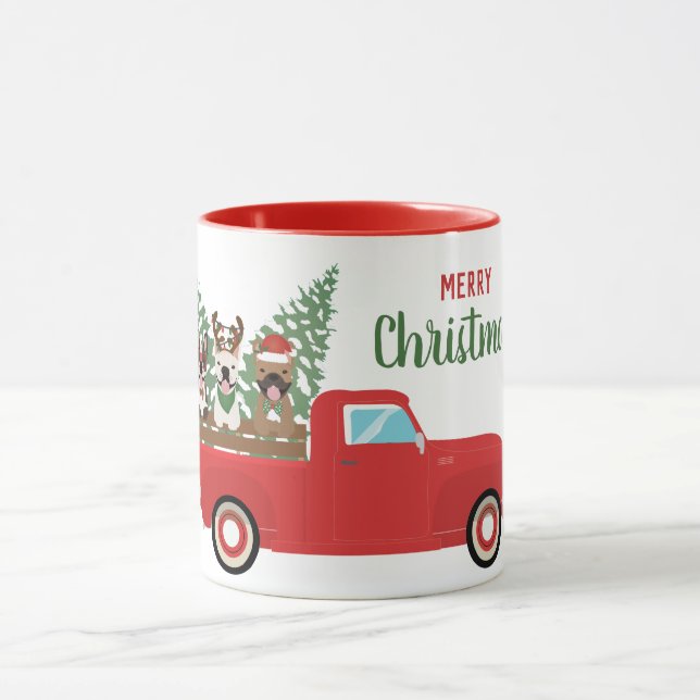 Caneca Feliz Natal Francês Bulldog Red Pickup Truck (Centro)
