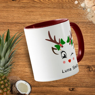 Caneca Feliz Natal Gift Cute Deer Faces Café Maroon