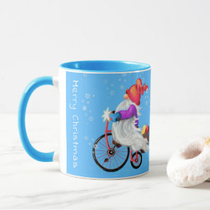 Caneca Feliz Natal - Gnomo Engraçado com Bicicleta e Pre