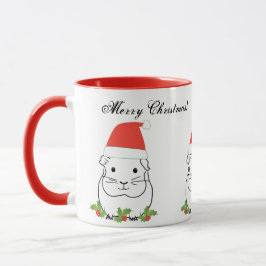 Caneca Feliz Natal Guiné Porco em um Chapéu Santa