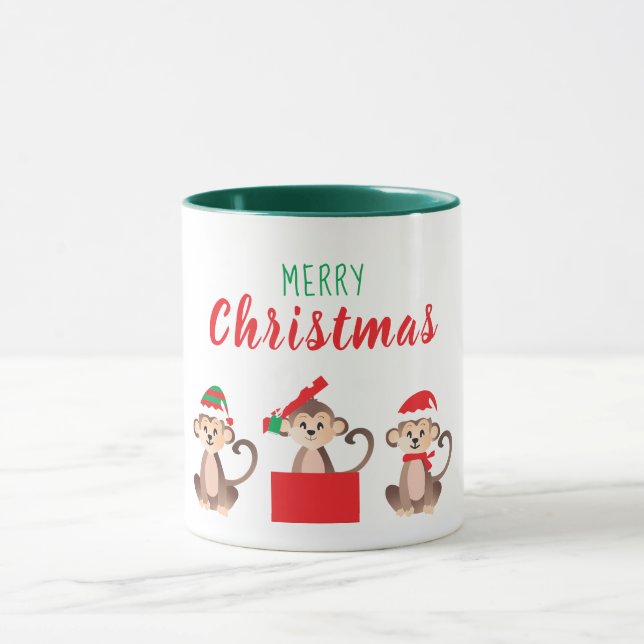 Caneca Feliz Natal Macacos Bonitos Chapéus De Natal (Centro)