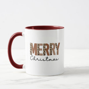 Caneca "Feliz Natal" Moderno Bloqueio de Cor Leopard Boho