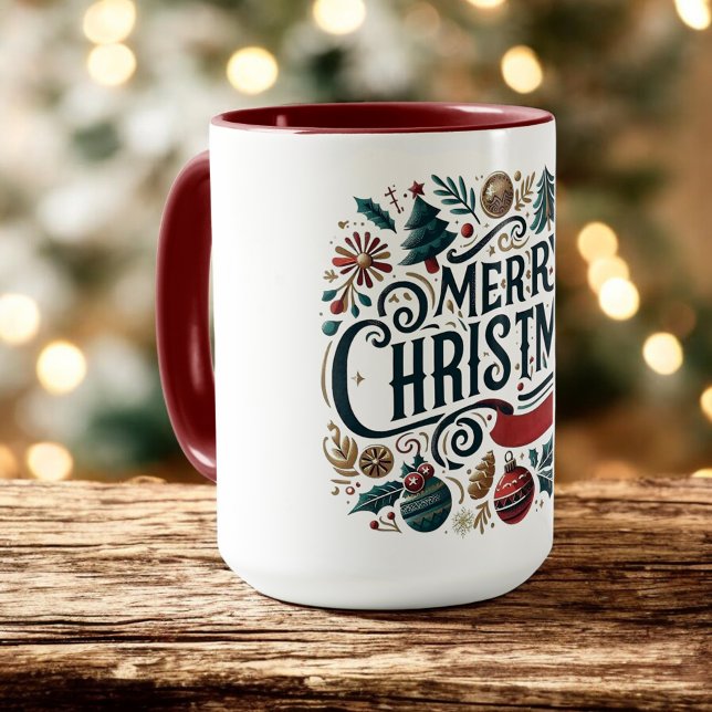 Caneca Feliz Natal Ornamental Festivo Família (Criador carregado)