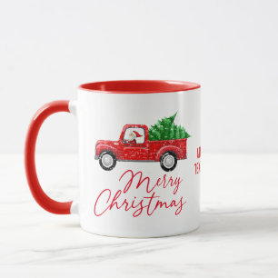 Caneca Feliz Natal Papai Noel Caminhão Vermelho Antigo