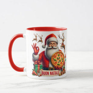 Caneca Feliz Natal Papai Noel Italiano com Pizza e Rena 