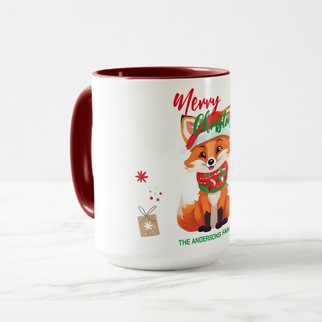 Caneca Feliz Natal Papais noeis de raposa vermelha Festa  (Frente Esquerda)