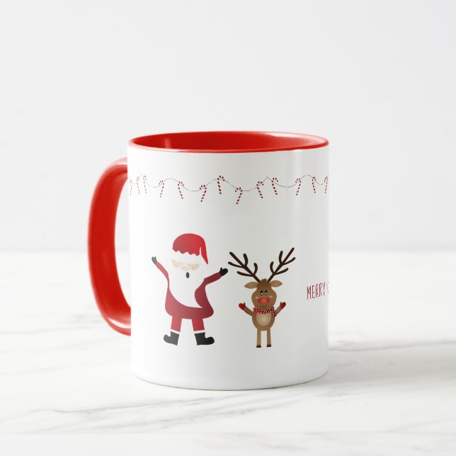 Caneca Feliz Natal Papais noeis Reindeer Candy Canes Red (Frente Esquerda)
