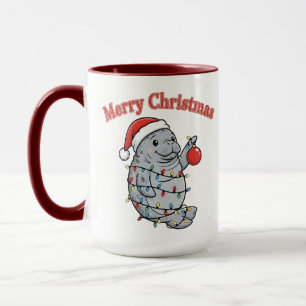 Caneca Feliz Natal Peixe-boi Fofo Gorducho Vaca Marinha N