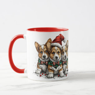 Caneca Feliz Natal Pembroke Welsh Corgi Puppies