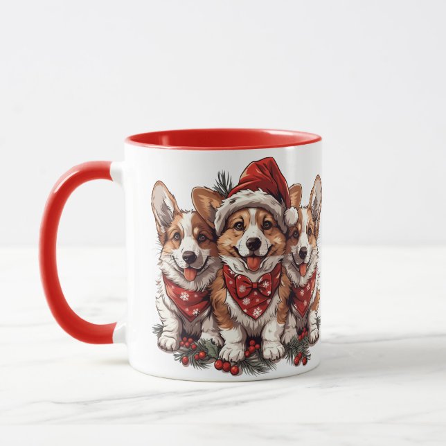 Caneca Feliz Natal Pembroke Welsh Corgi Puppies (Esquerda)