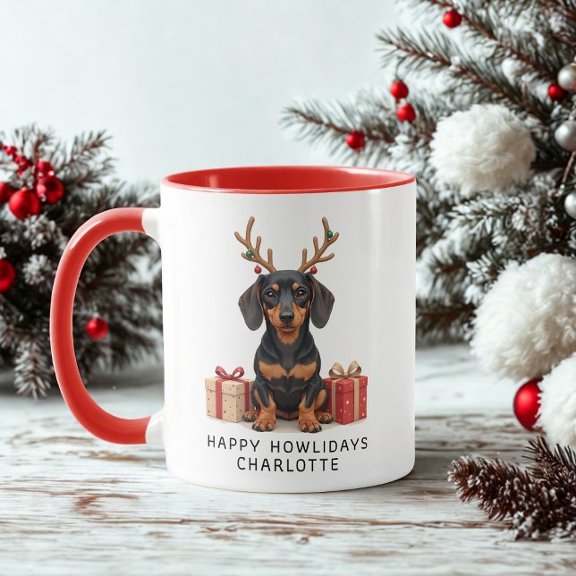 Caneca Feliz Natal personalizado Dachshund (Criador carregado)